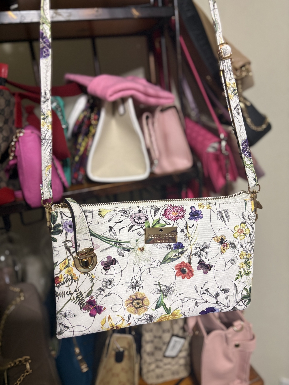 kate spade White Floral Print Crossbody Bag